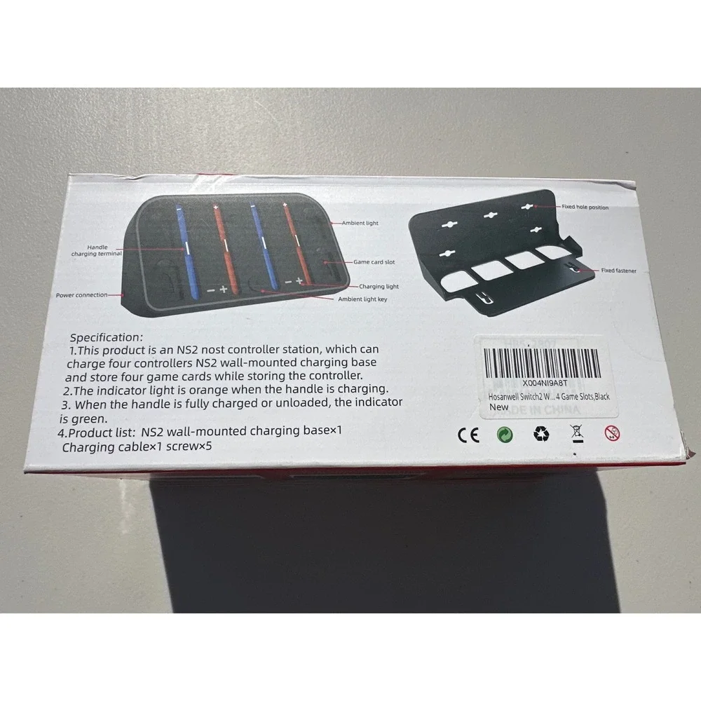 Hosanwell NS2 Wall-Mounted Charging Base for Nintendo Switch 4 Controller Slots